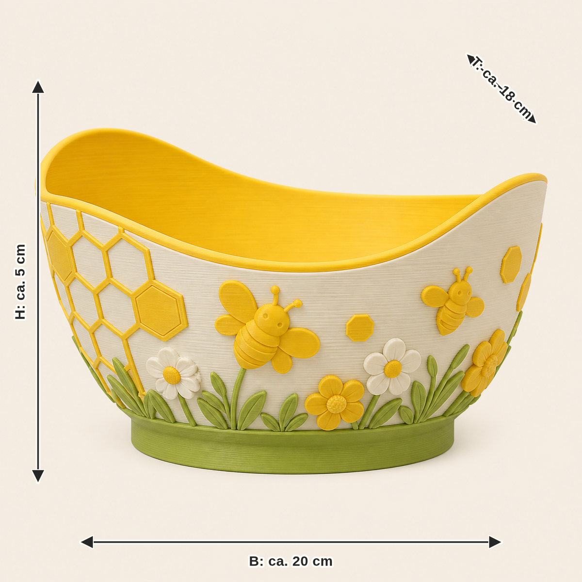 Dimensional image for bee delight-decorative bowl honeycomb trough: width approx. 20 cm, depth approx. 18 cm, height approx. 5 cm