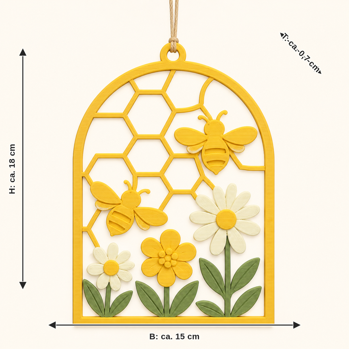Dimensional image for bee delight-window ornament Bee window: width approx. 15 cm, depth approx. 0.7 cm, height approx. 18 cm