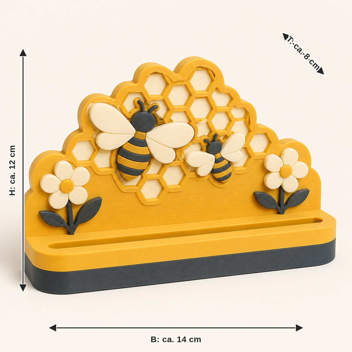 Dimensional image for bee delight photo holder Bee point: width approx. 14 cm, depth approx. 8 cm, height approx. 12 cm