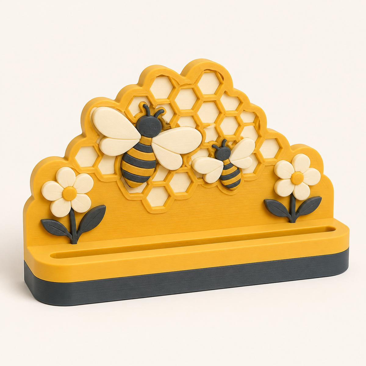 bee delight photo holder bee point in 3D printed PETG in honey yellow, anthracite, cream
