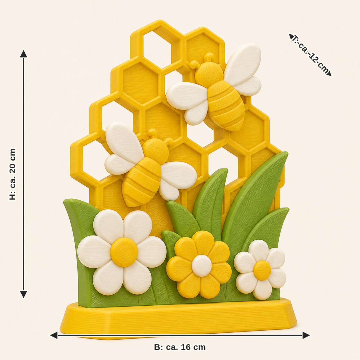 Dimensional image for bee delight mini sculpture Bee garden: width approx. 16 cm, depth approx. 12 cm, height approx. 20 cm