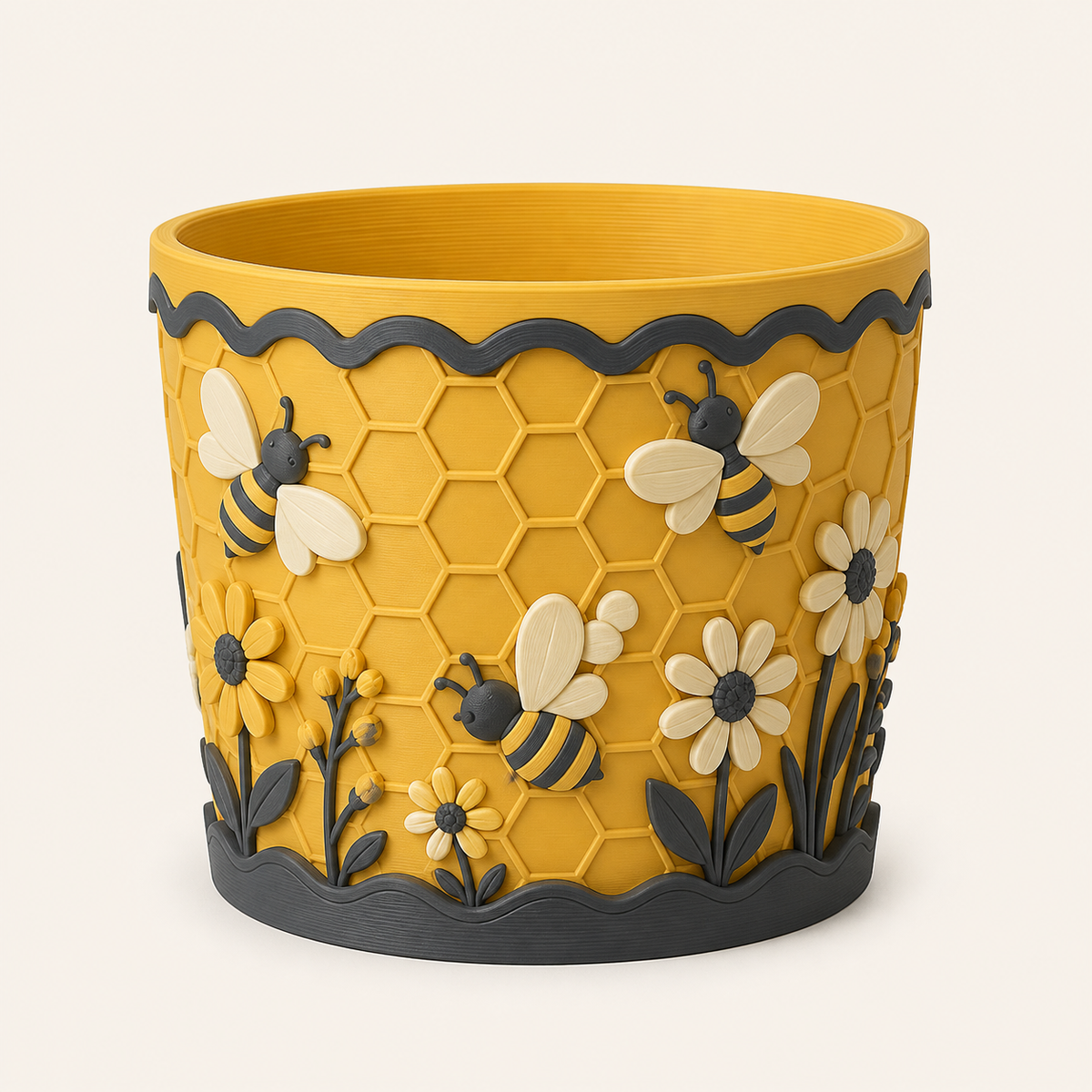 bee delight planter from 3D-printed PETG in honey yellow, anthracite, cream