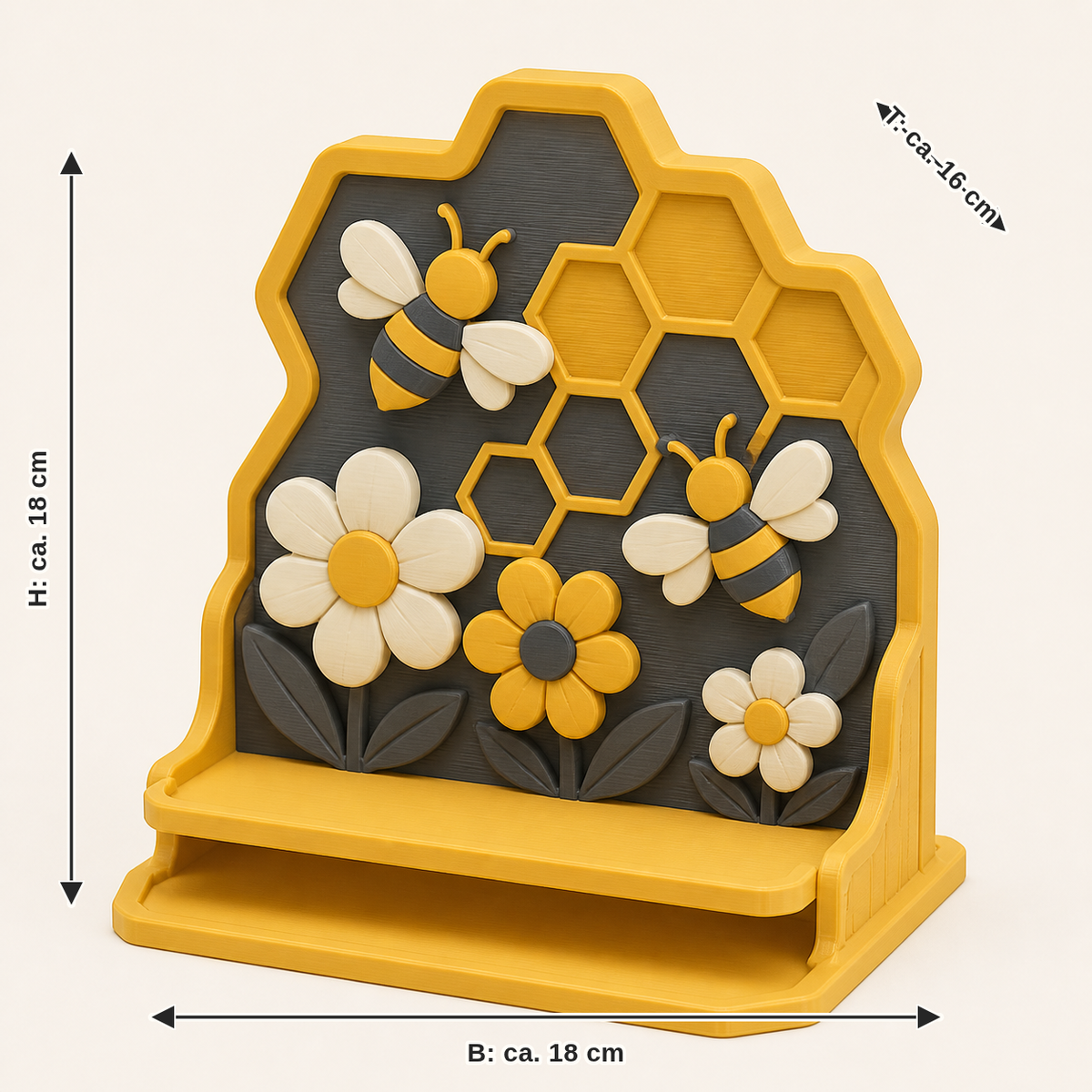 Measurement for bee delight-Display stands honeycomb stage: width approx. 18 cm, depth approx. 16 cm, height approx. 18 cm