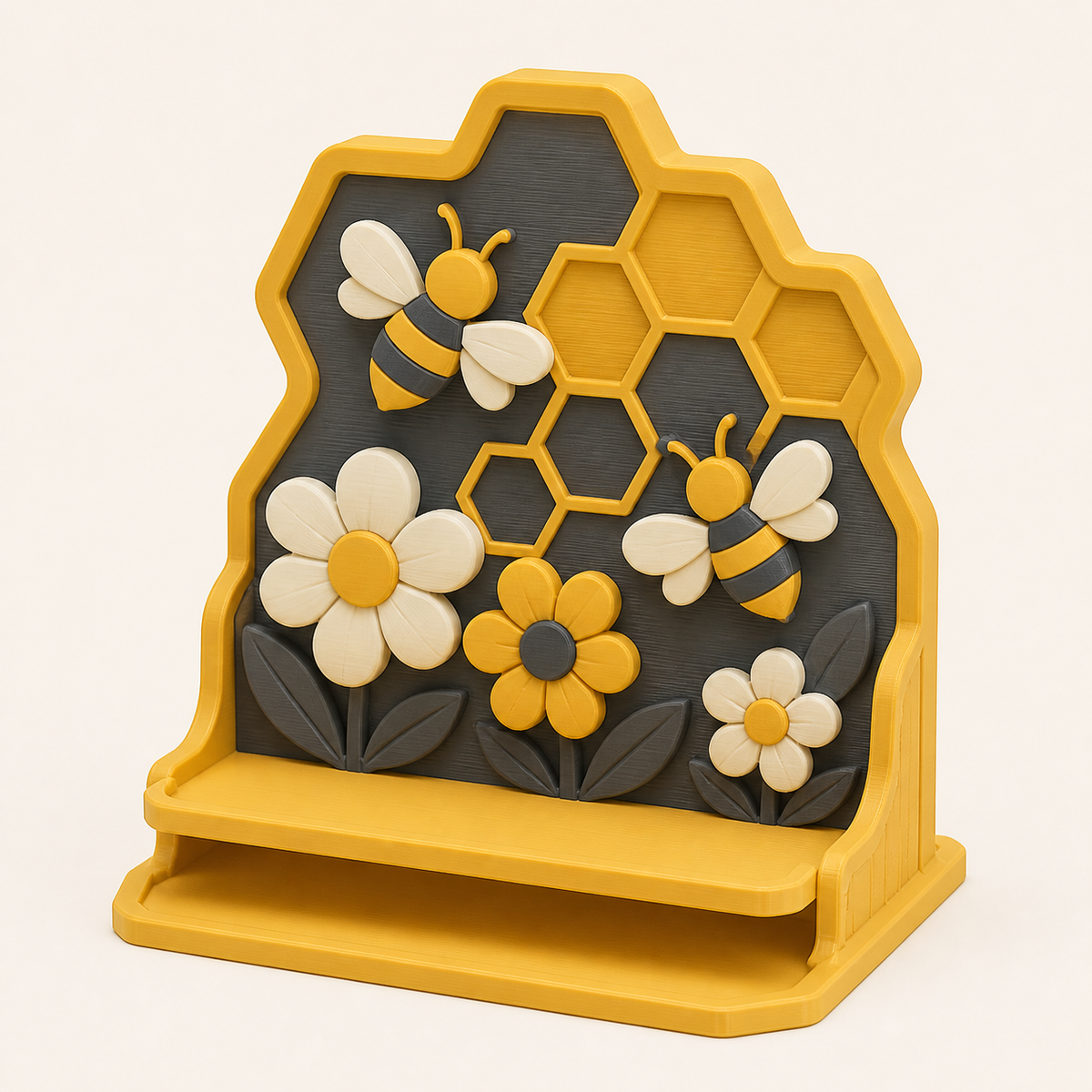 bee delight-Display stands honeycomb stage from 3D-printed PETG in honey yellow, anthracite, cream
