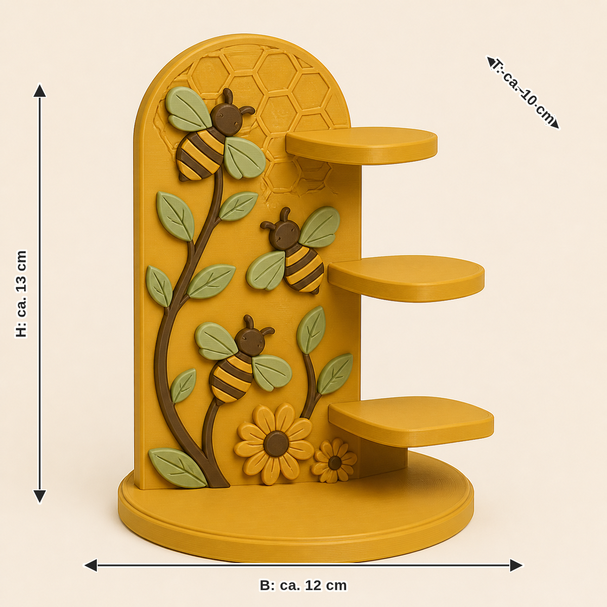 Dimensional image for bee delight-ring holder honeycomb branch: width approx. 12 cm, depth approx. 10 cm, height approx. 13 cm