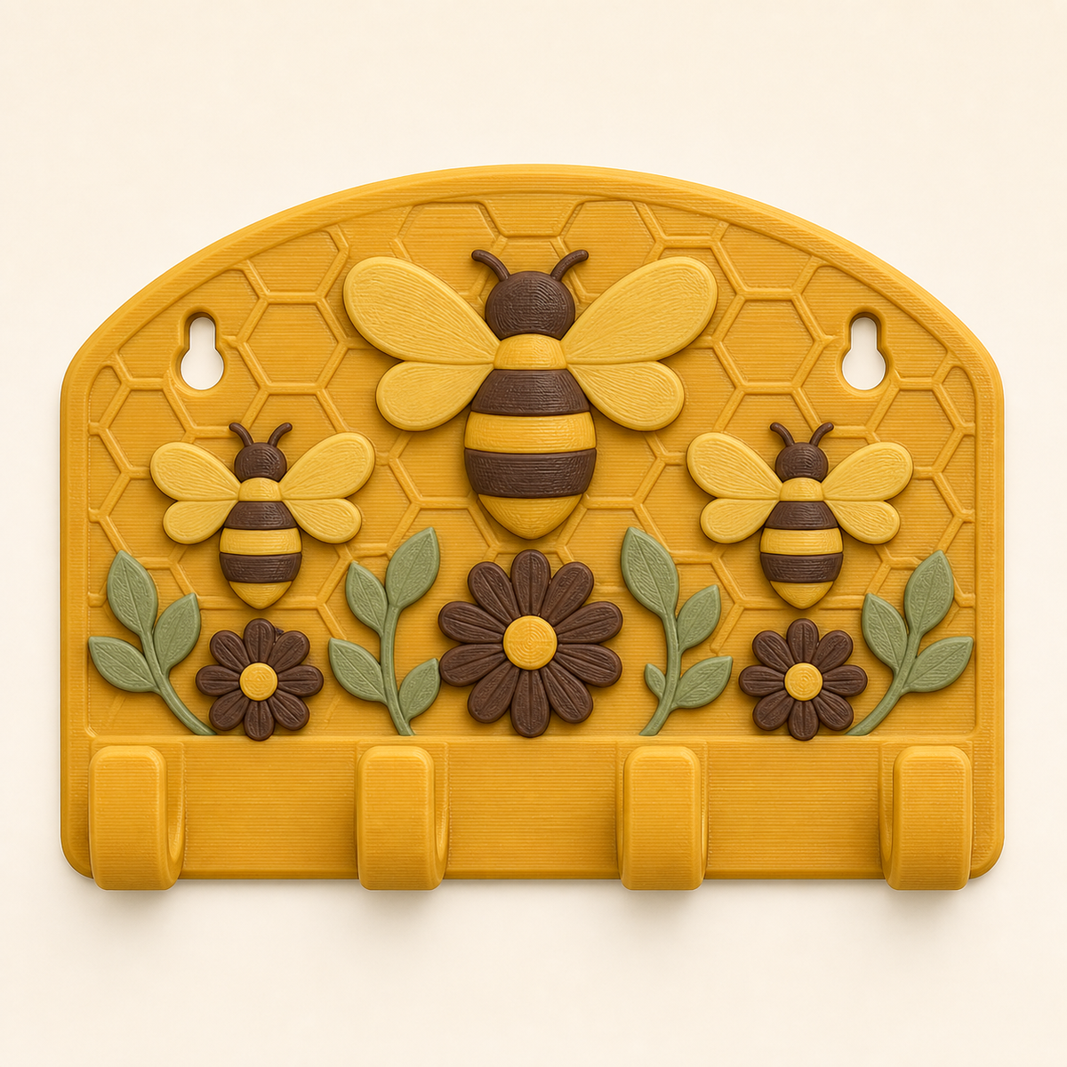 bee delight-key rack Bee hook in 3D printed PETG in Ocker yellow, Dark brown, sage green