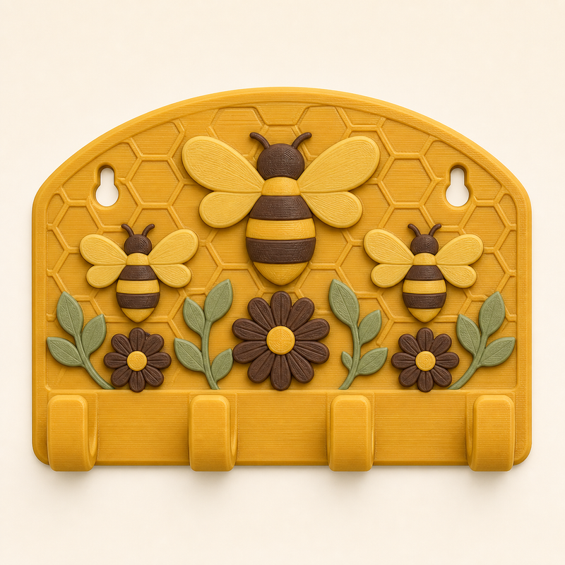 bee delight-key rack Bee hook in 3D printed PETG in Ocker yellow, Dark brown, sage green