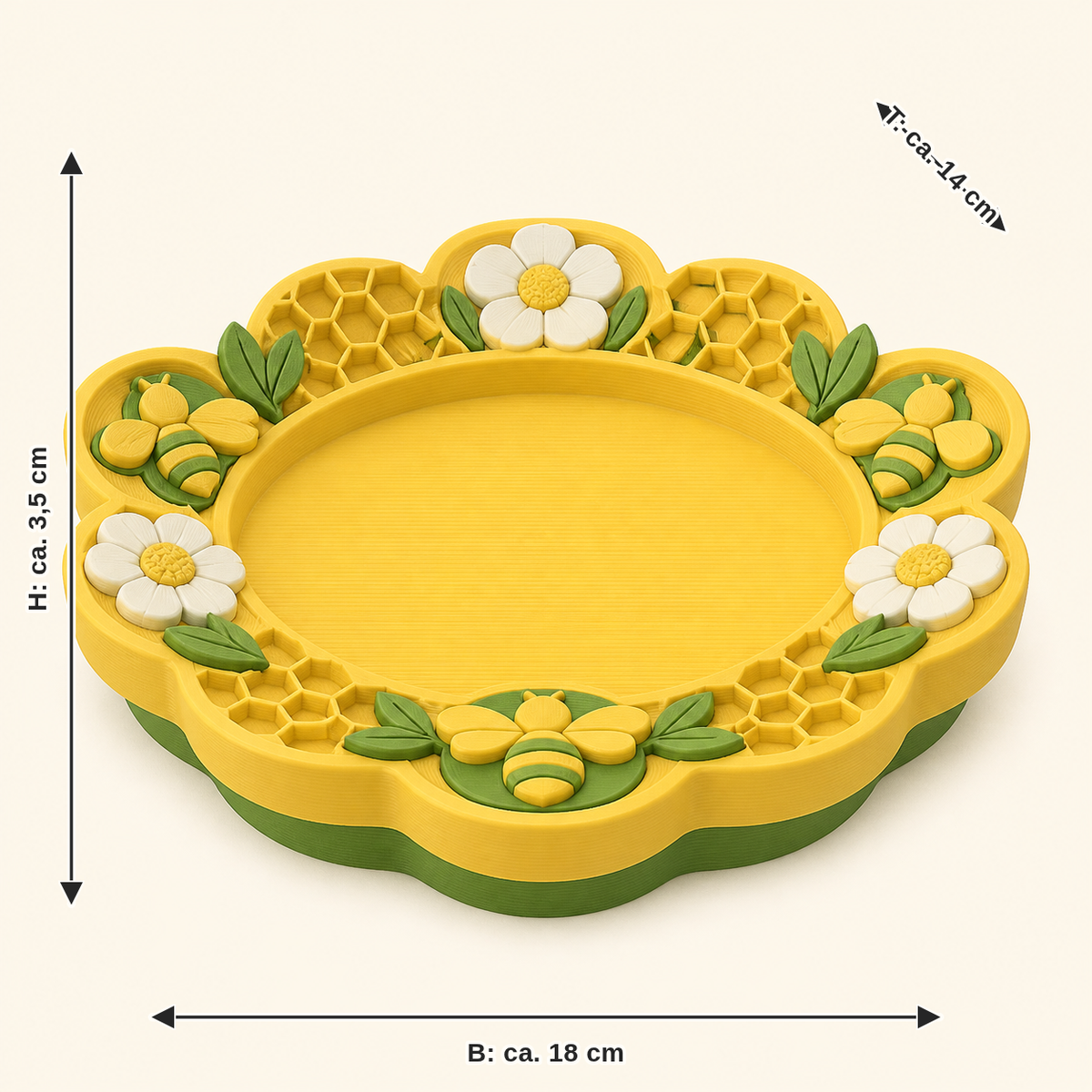 Dimensional image for bee delight-jewellery dish flower edge: width approx. 18 cm, depth approx. 14 cm, height approx. 3.5 cm