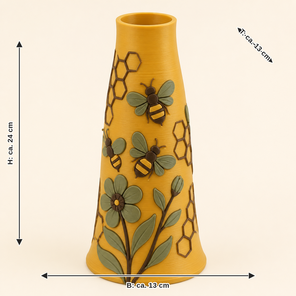 Dimensional image for bee delight-dried flowers-Vase Bee handle: width approx. 13 cm, depth approx. 13 cm, height approx. 24 cm