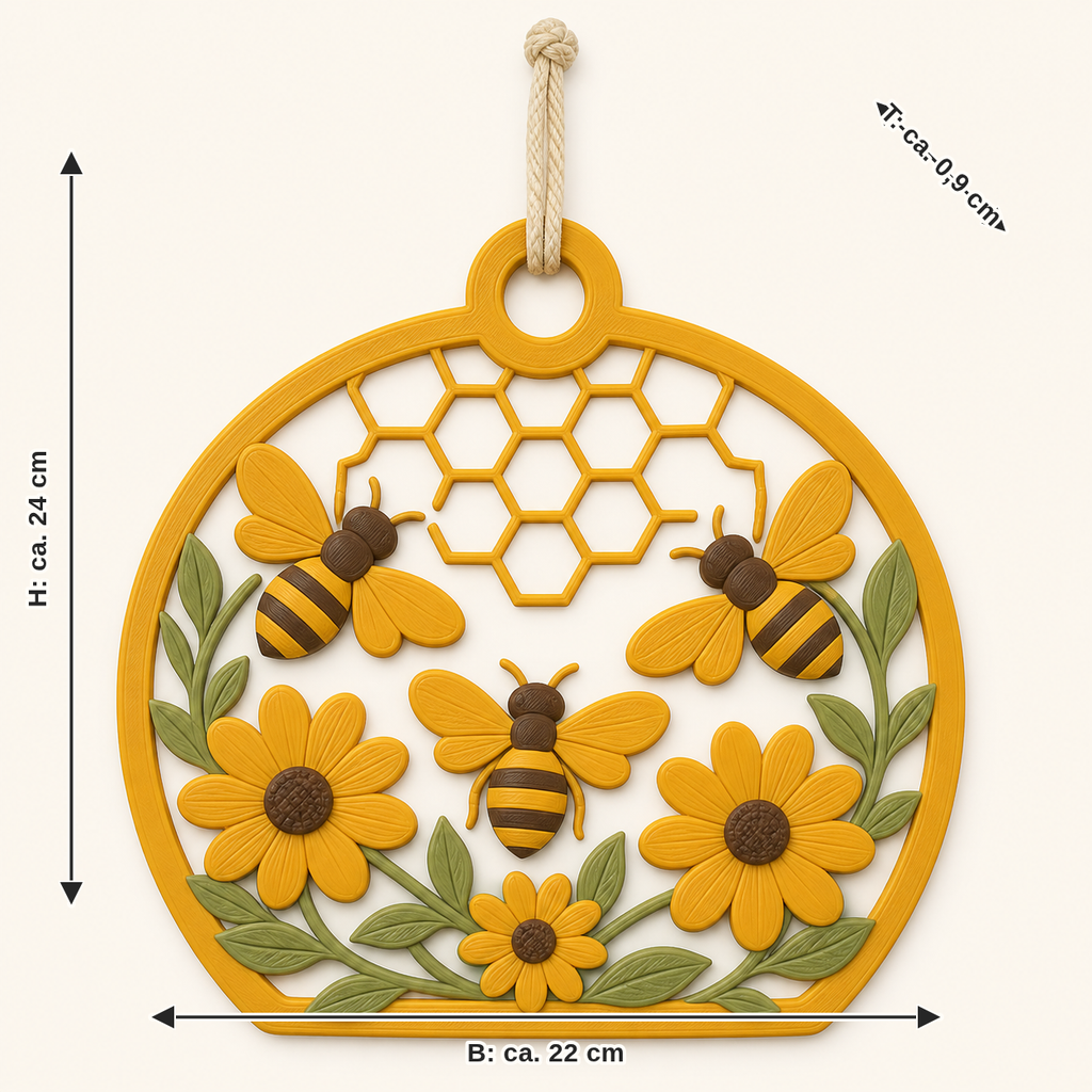 Dimensional image for bee delight-door hanger flower bow: width approx. 22 cm, depth approx. 0.9 cm, height approx. 24 cm