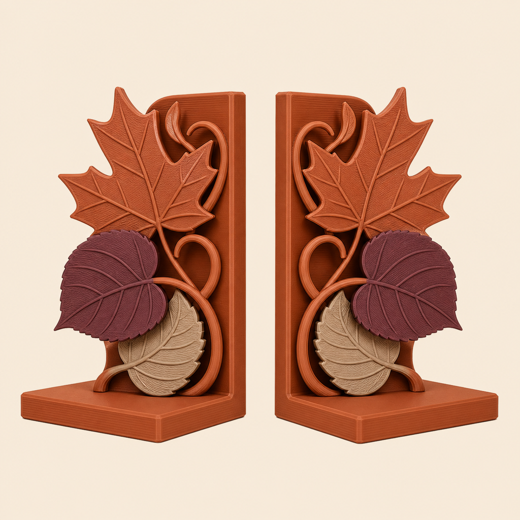 Blattgold-Buchstützen-Paar Doppelblatt aus 3D-gedrucktem PETG in Terrakotta, Pflaume, Sandbeige