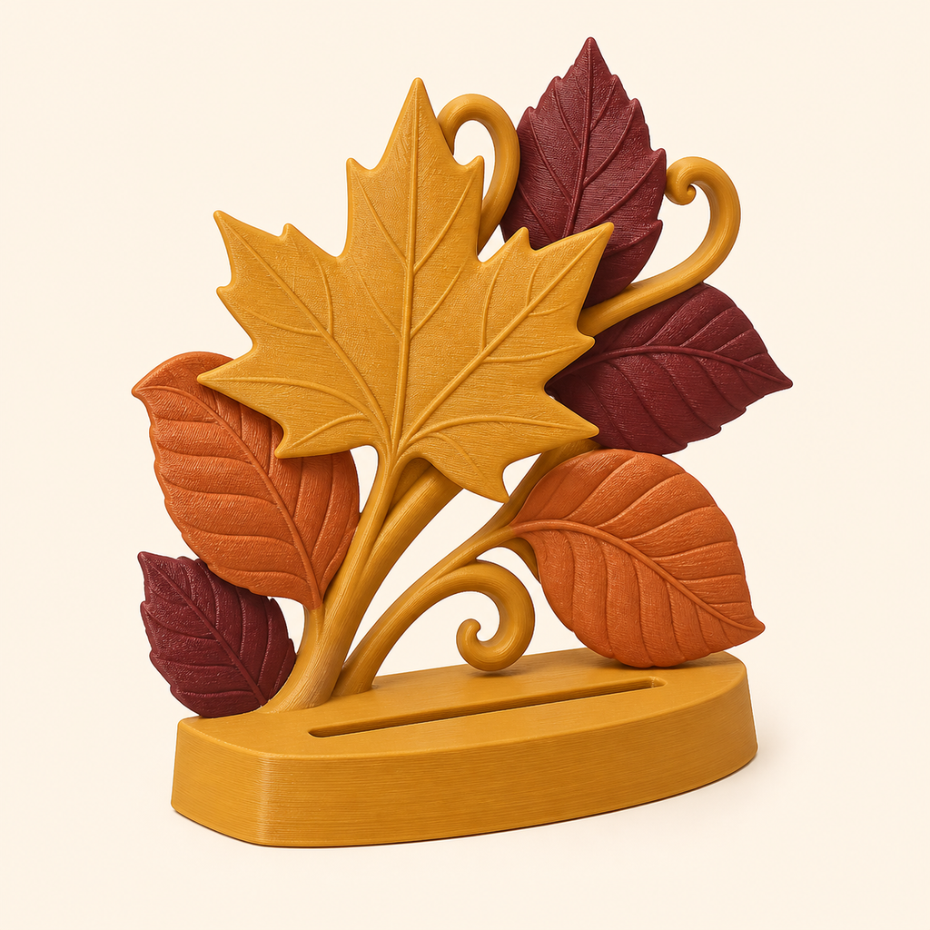 Blattgold-Fotohalter Blattpunkt aus 3D-gedrucktem PETG in Ockergelb, Bordeaux, Kupfer
