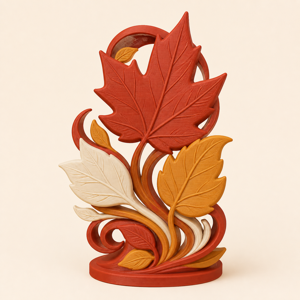 Blattgold-Mini-Skulptur Herbstwirbel aus 3D-gedrucktem PETG in Rostrot, Senfgelb, Creme