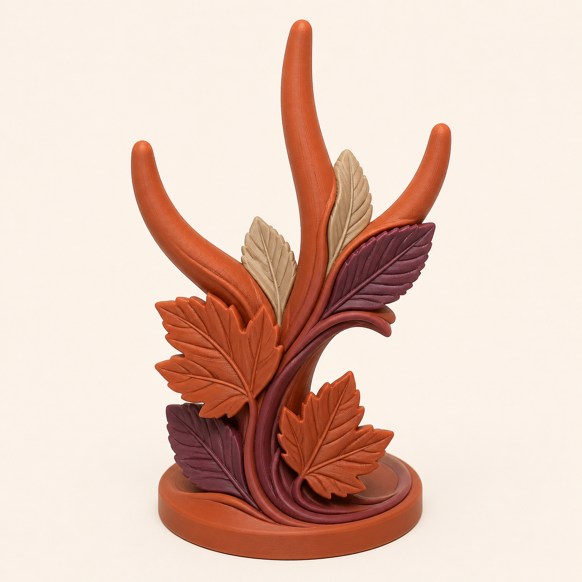 Blattgold-Ringhalter Ahornzweig aus 3D-gedrucktem PETG in Terrakotta, Pflaume, Sandbeige