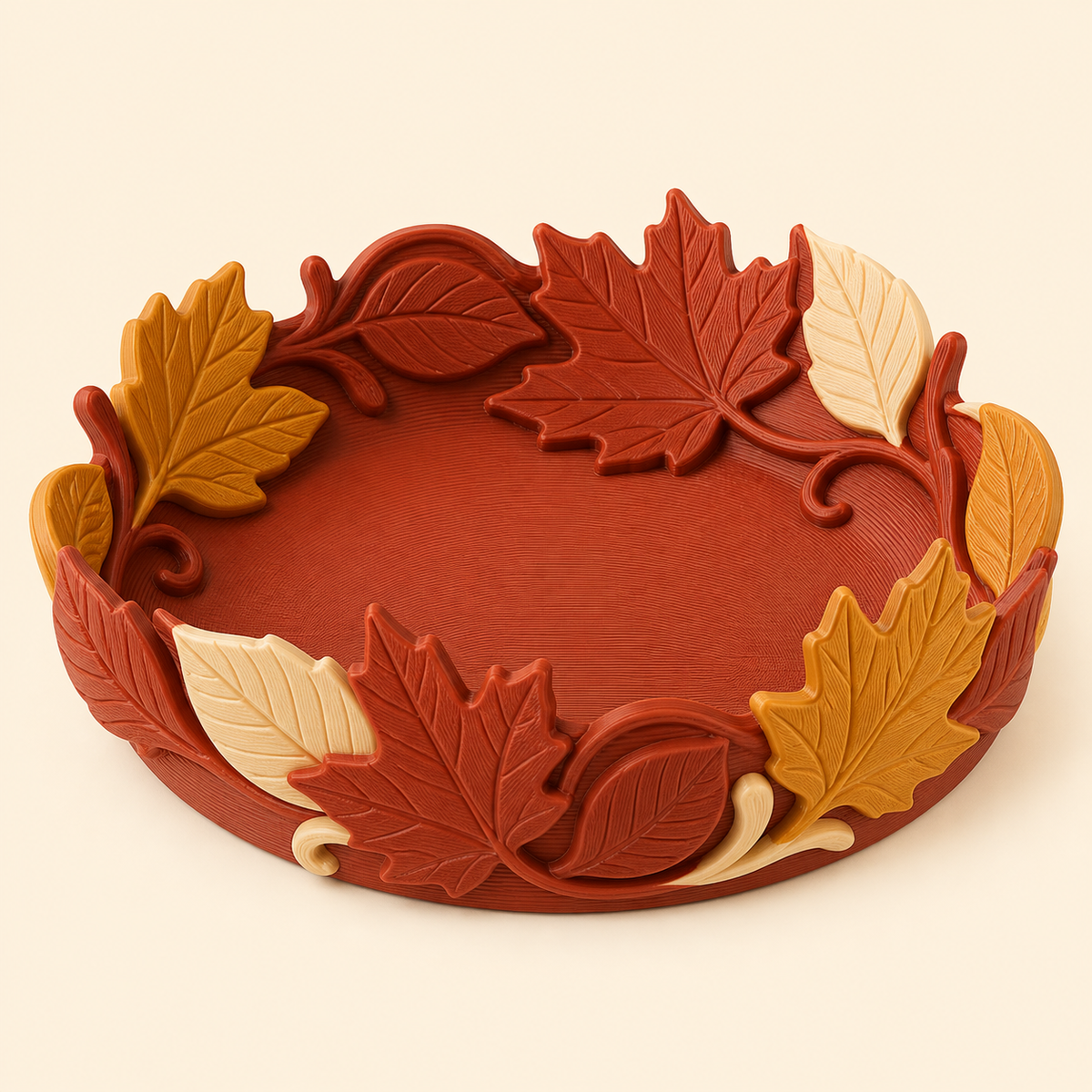 Blattgold-Schmuckschale Blattrand aus 3D-gedrucktem PETG in Rostrot, Senfgelb, Creme