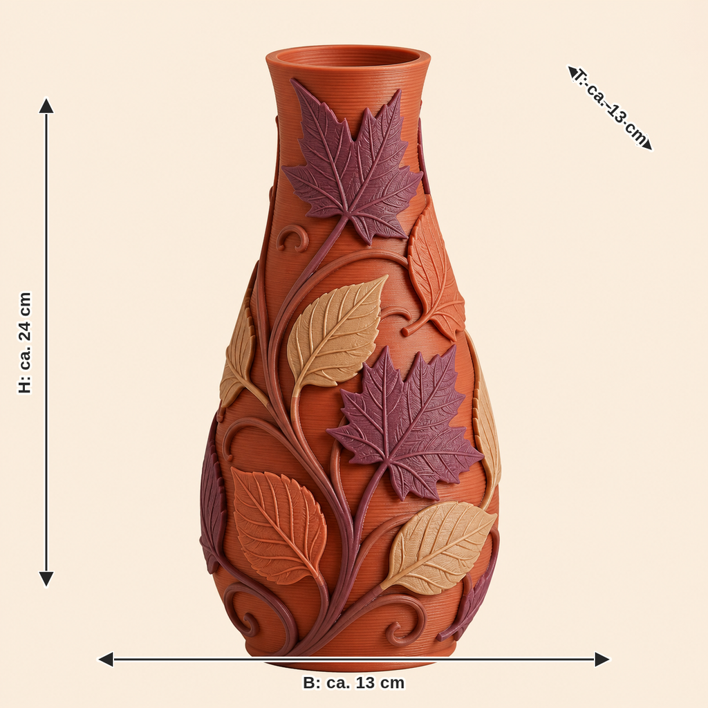 Maßbild für Blattgold-Trockenblumen-Vase Blattstiel: Breite ca. 13 cm, Tiefe ca. 13 cm, Höhe ca. 24 cm