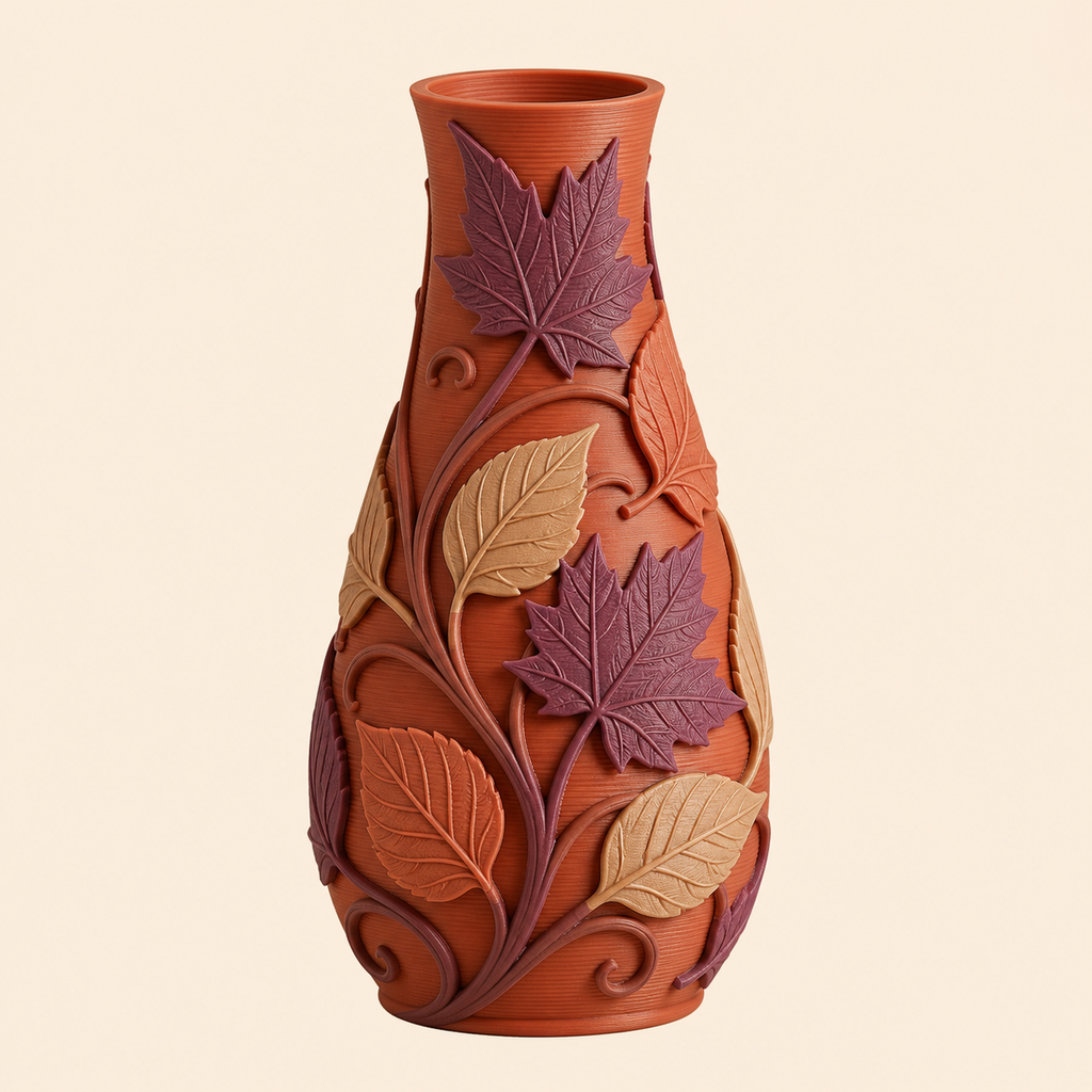 Blattgold-Trockenblumen-Vase Blattstiel aus 3D-gedrucktem PETG in Terrakotta, Pflaume, Sandbeige