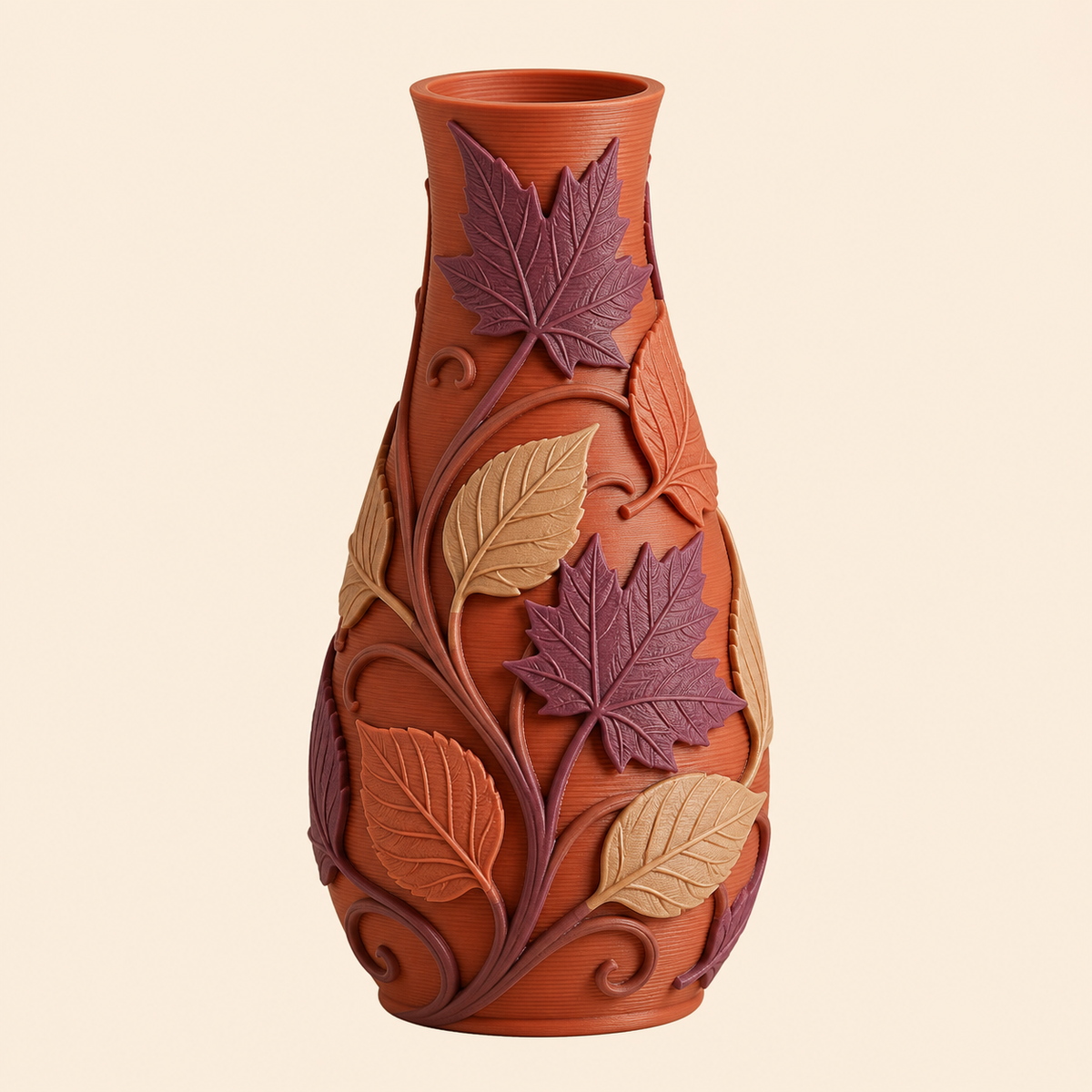 Blattgold-Trockenblumen-Vase Blattstiel aus 3D-gedrucktem PETG in Terrakotta, Pflaume, Sandbeige