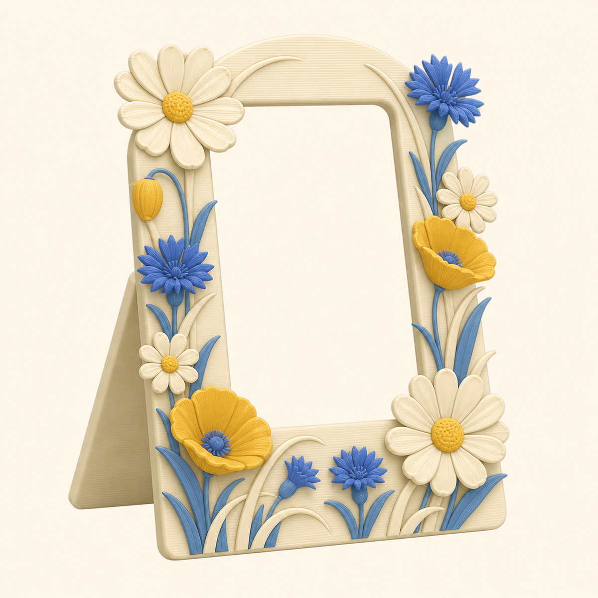 flower meadow-photo frame flower portal from 3D-printed PETG in grain flower blue, sun yellow, cream