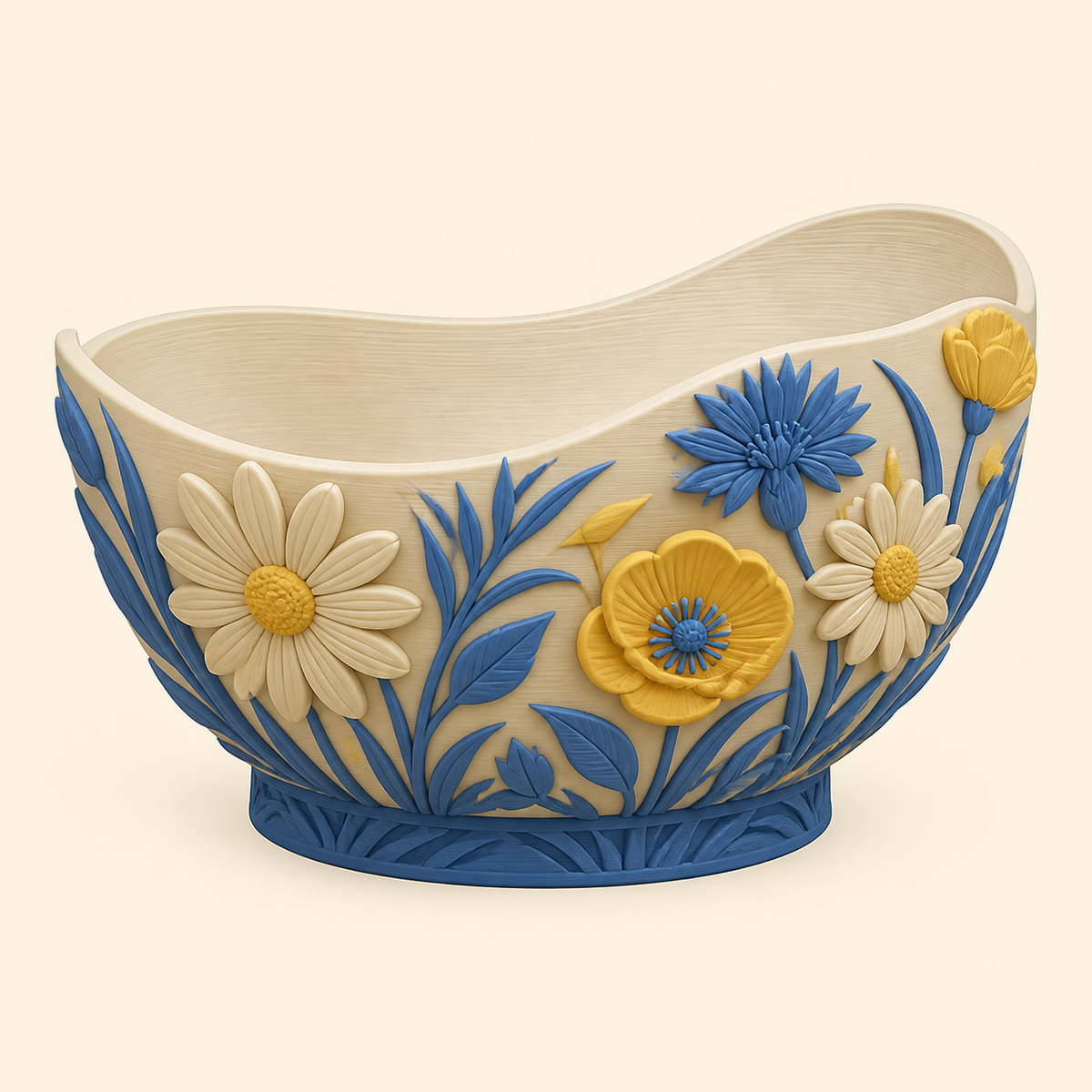 flower meadow-decorative bowl meadow trough from 3D-printed PETG in cornflower blue, sun yellow, cream