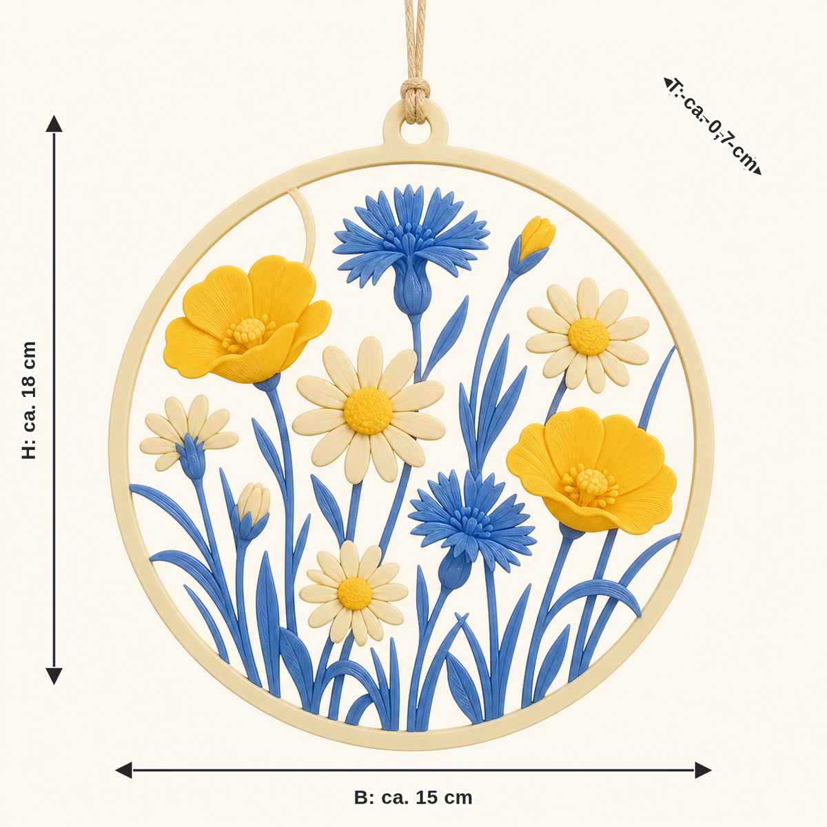 Dimensional image for flower meadow-window ornament flower window: width approx. 15 cm, depth approx. 0.7 cm, height approx. 18 cm