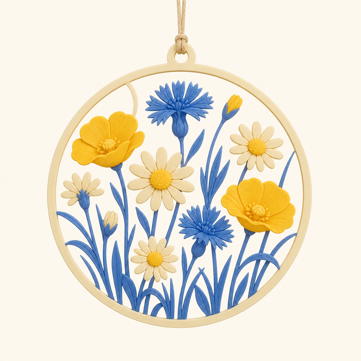 flower meadow-window ornament flower window from 3D-printed PETG in grain flower blue, sun yellow, cream