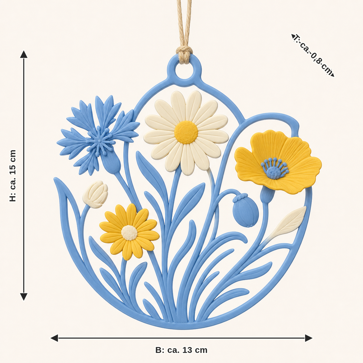 Size picture for flower meadow-hanging decoration grass branch: width approx. 13 cm, depth approx. 0.8 cm, height approx. 15 cm