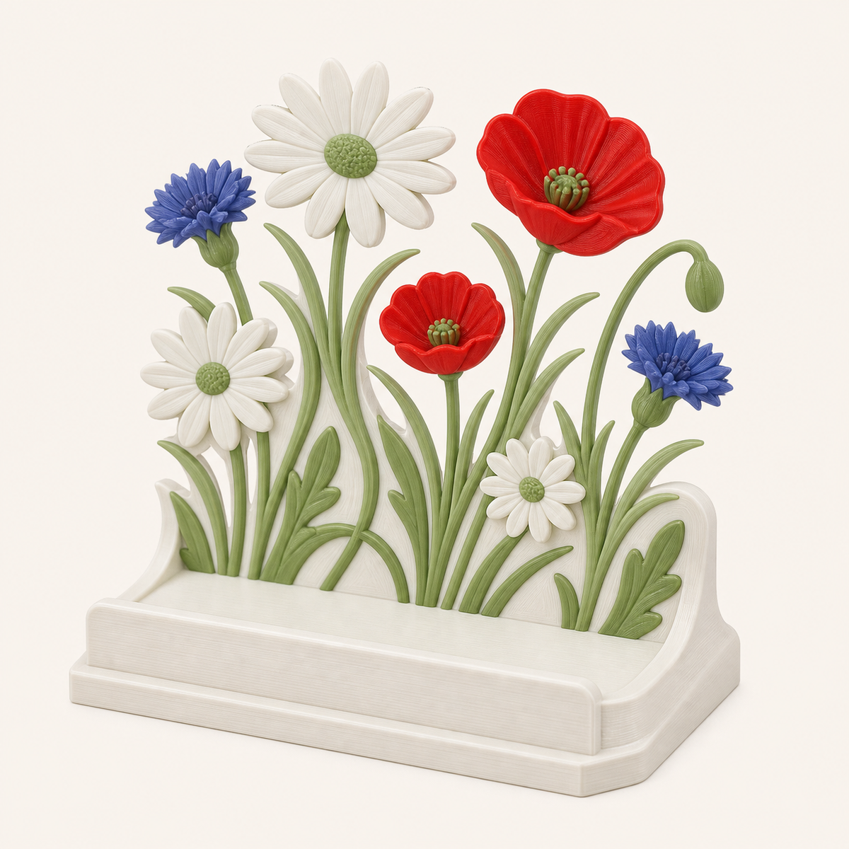 flower meadow-Display stands meadow stage made of 3D-printed PETG in Margin white, Mohnrot, Leaf Green