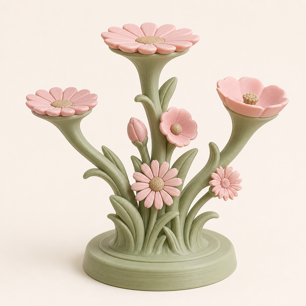 flower meadow-ring holder Margeritenzweig in 3D-printed PETG in Rosé, sage green, sand beige