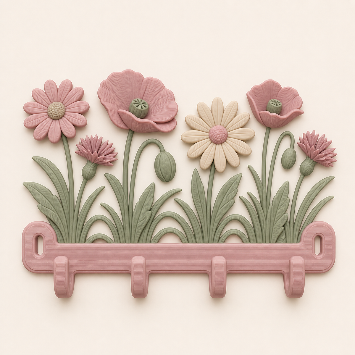 flower meadow-key rack 3D printed PETG in rose, sage green, sand beige