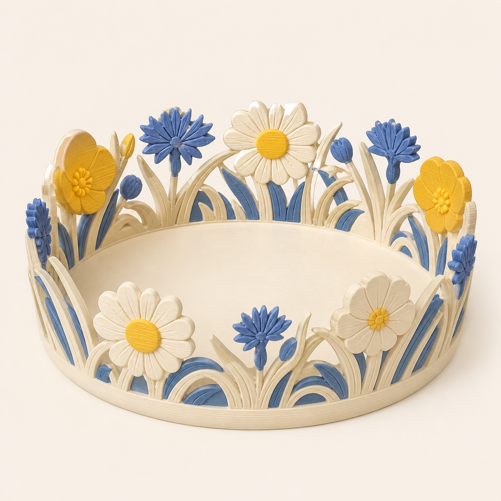 flower meadow-jewellery dish flower border from 3D-printed PETG in grain flower blue, sun yellow, cream
