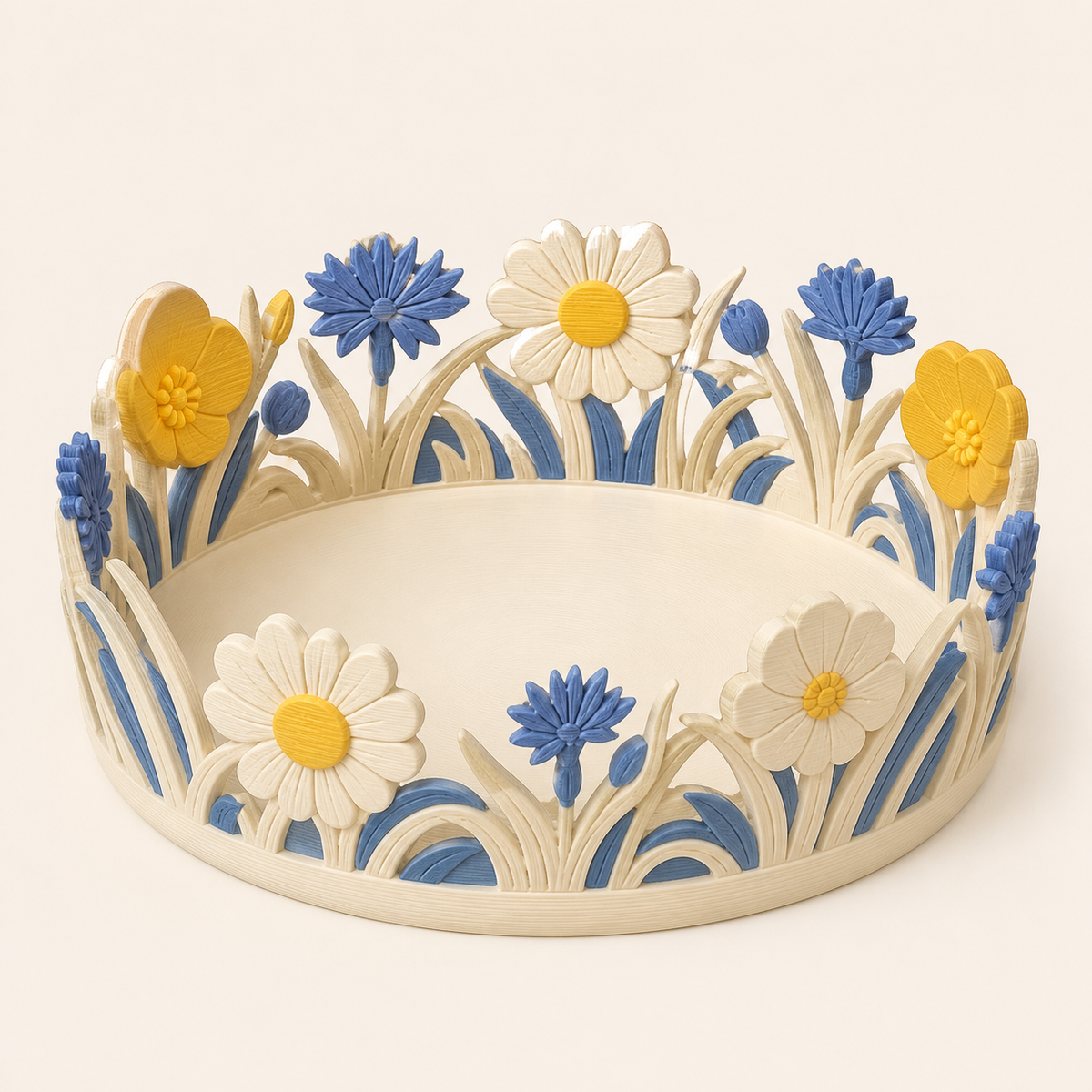 flower meadow-jewellery dish flower border from 3D-printed PETG in grain flower blue, sun yellow, cream