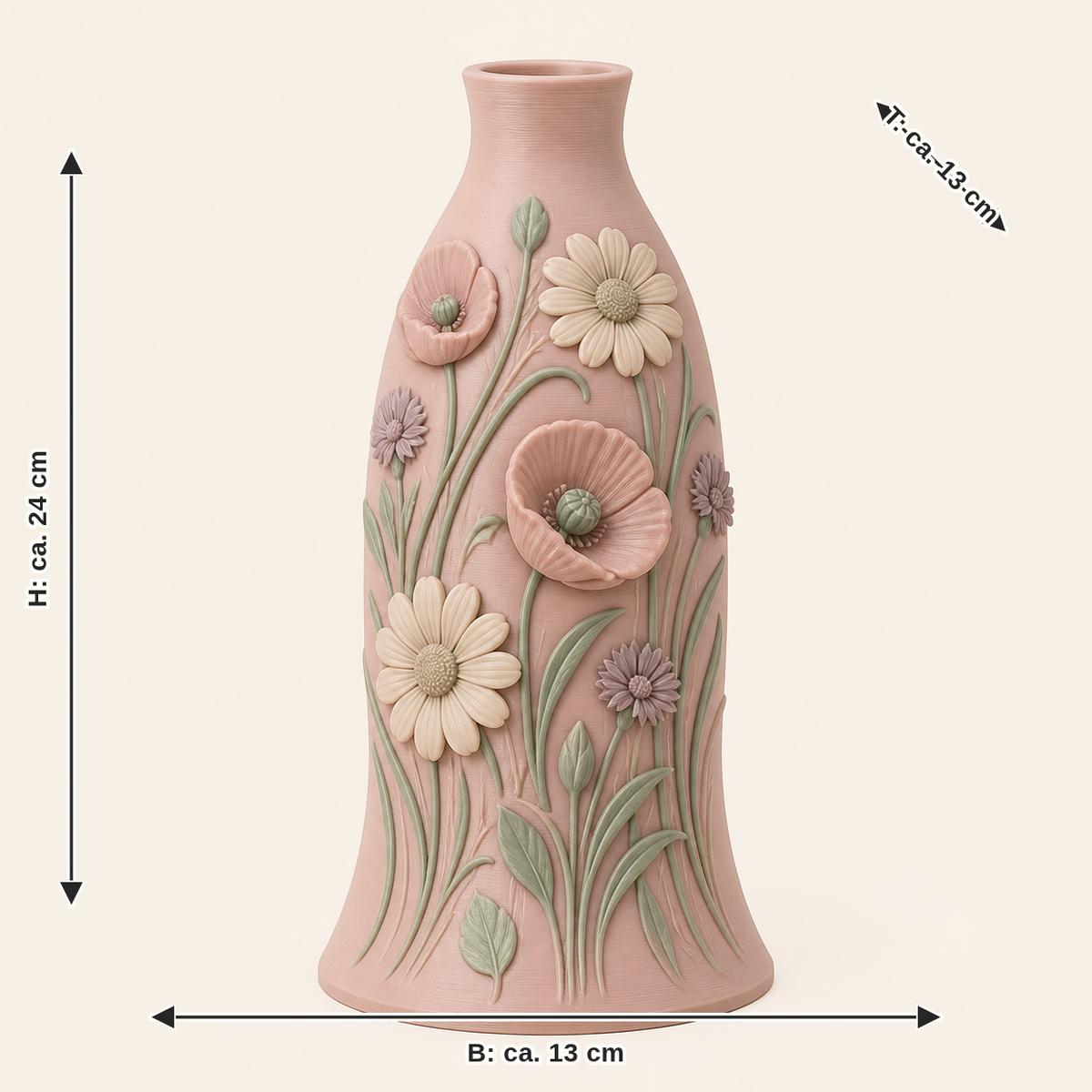 Dimensional image for flower meadow-dried flowers-Vase flower stalk: width approx. 13 cm, depth approx. 13 cm, height approx. 24 cm