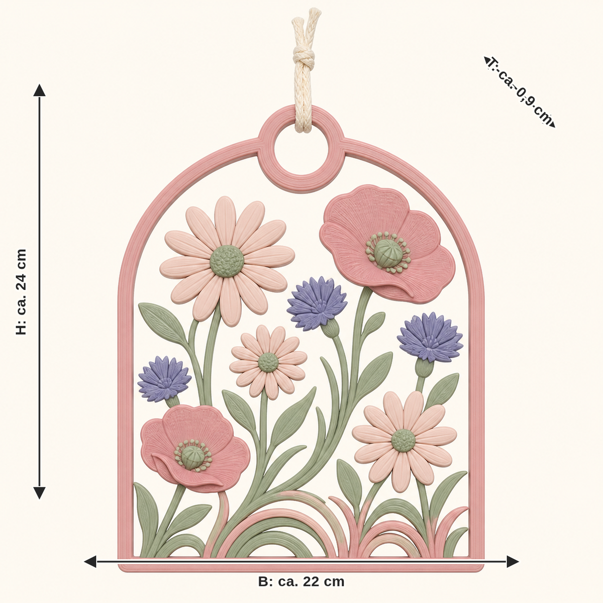 Dimensional image for flower meadow-door hanger meadow arch: width approx. 22 cm, depth approx. 0.9 cm, height approx. 24 cm