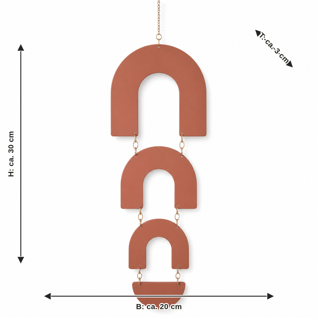 Dimensional image for bow-hanging decoration in terracotta: width approx. 20 cm, depth approx. 3 cm, height approx. 30 cm