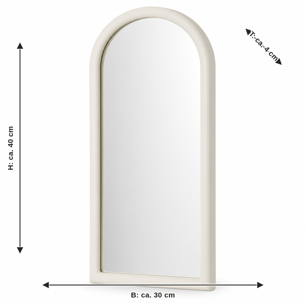 Measurement for sheet mirror frames in warm white: width approx. 30 cm, depth approx. 4 cm, height approx. 40 cm