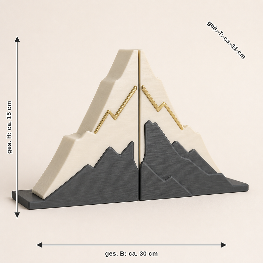 Measurement for Bookends Mountain Ridge – Timeless: together width about 30 cm, depth about 11 cm, height about 15 cm