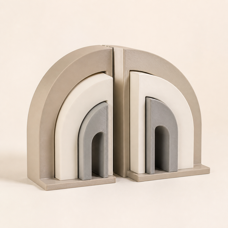 Bookends bow pair – minimalist made of PETG on bright studio background