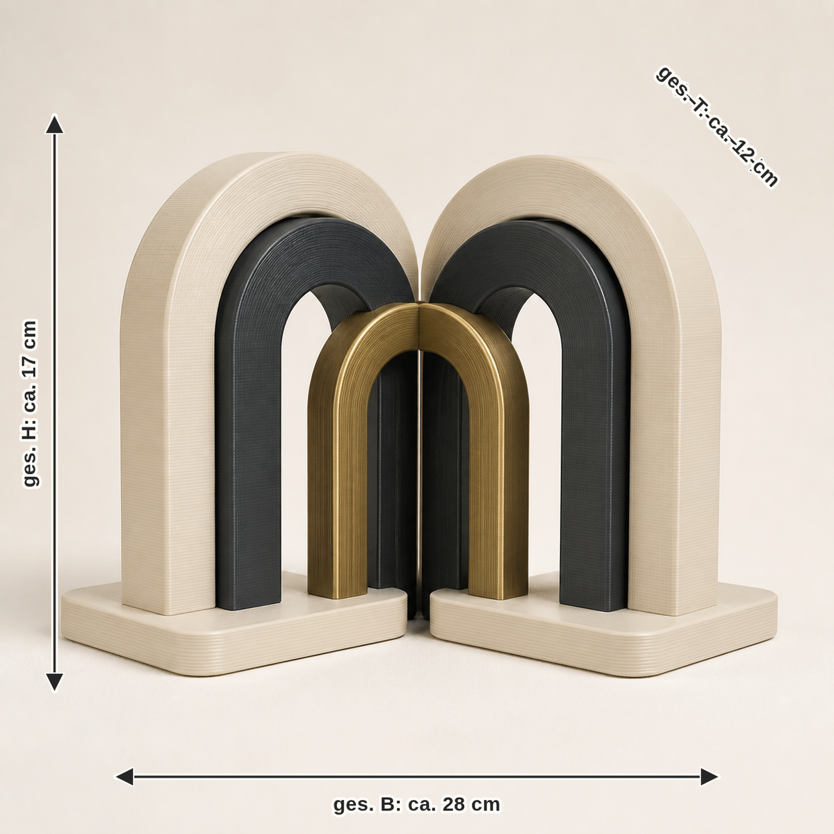 Measurement for Bookends bow pair – Timeless: together width approx. 28 cm, depth approx. 12 cm, height approx. 17 cm
