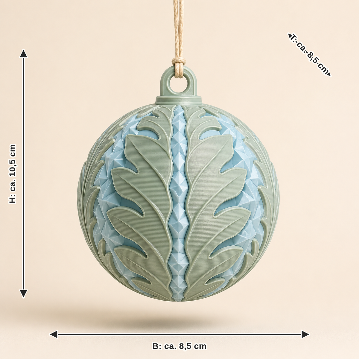 Dimensional image for Christmas ornament ice sheet: width about 8.5 cm, depth about 8.5 cm, height about 10.5 cm