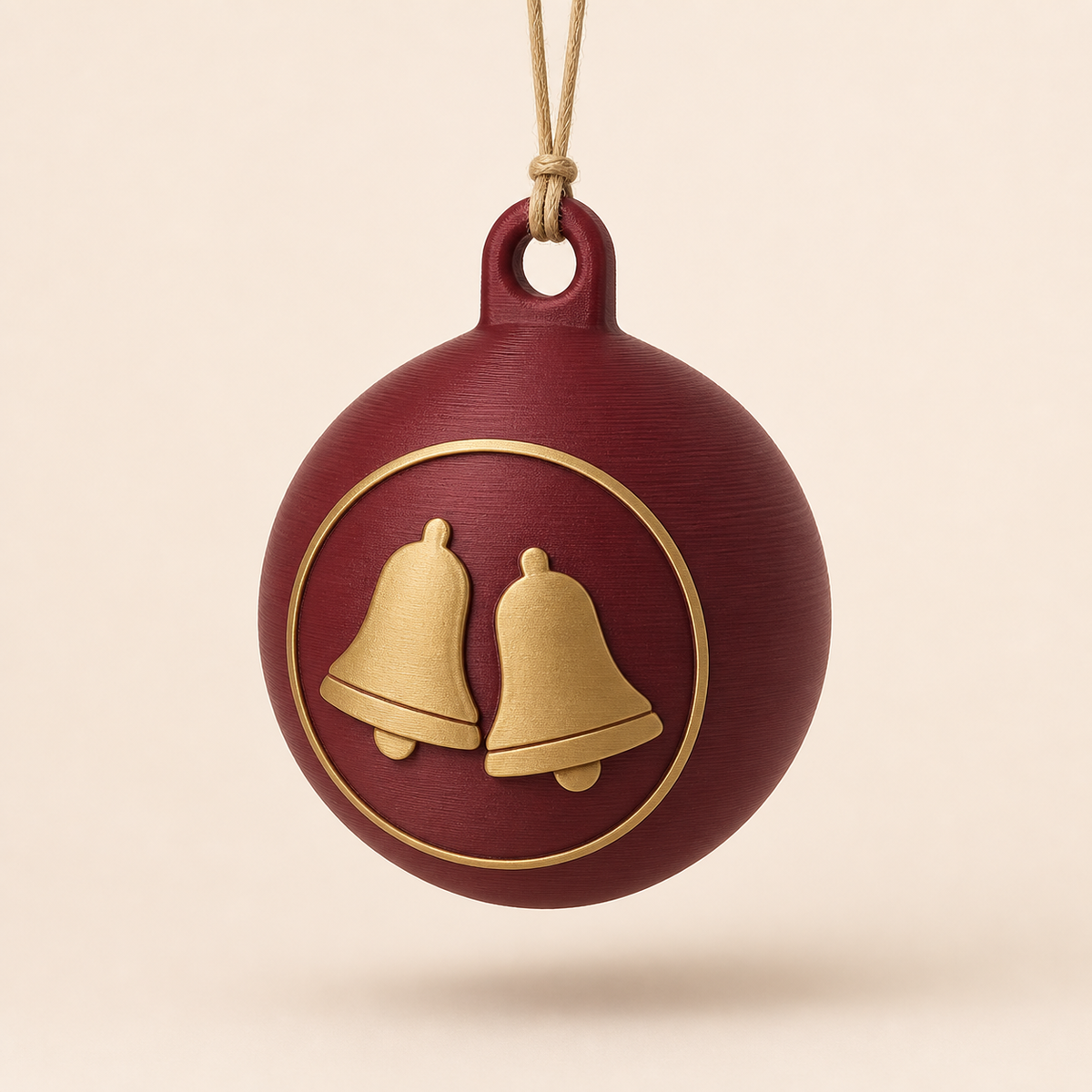 Christmas ornament bell arch in 3D printed PETG in Bordeaux, brass, warm white