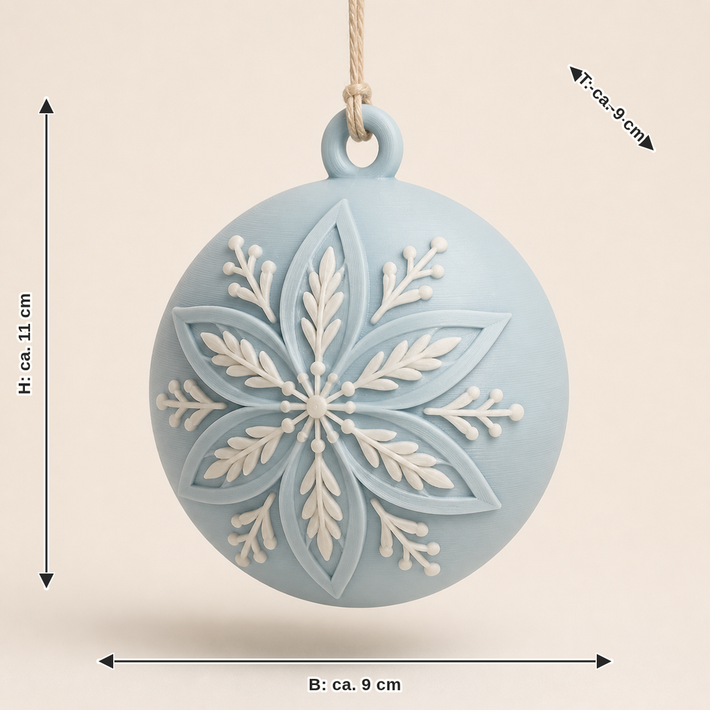 Dimensional image for Christmas ornament Snow rose: width about 9 cm, depth about 9 cm, height about 11 cm