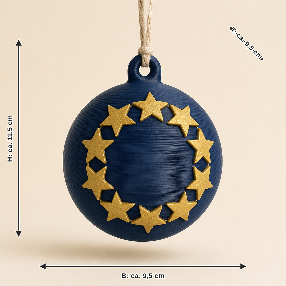 Dimensional image for Christmas ornament star ring: width approx. 9.5 cm, depth approx. 9.5 cm, height approx. 11.5 cm