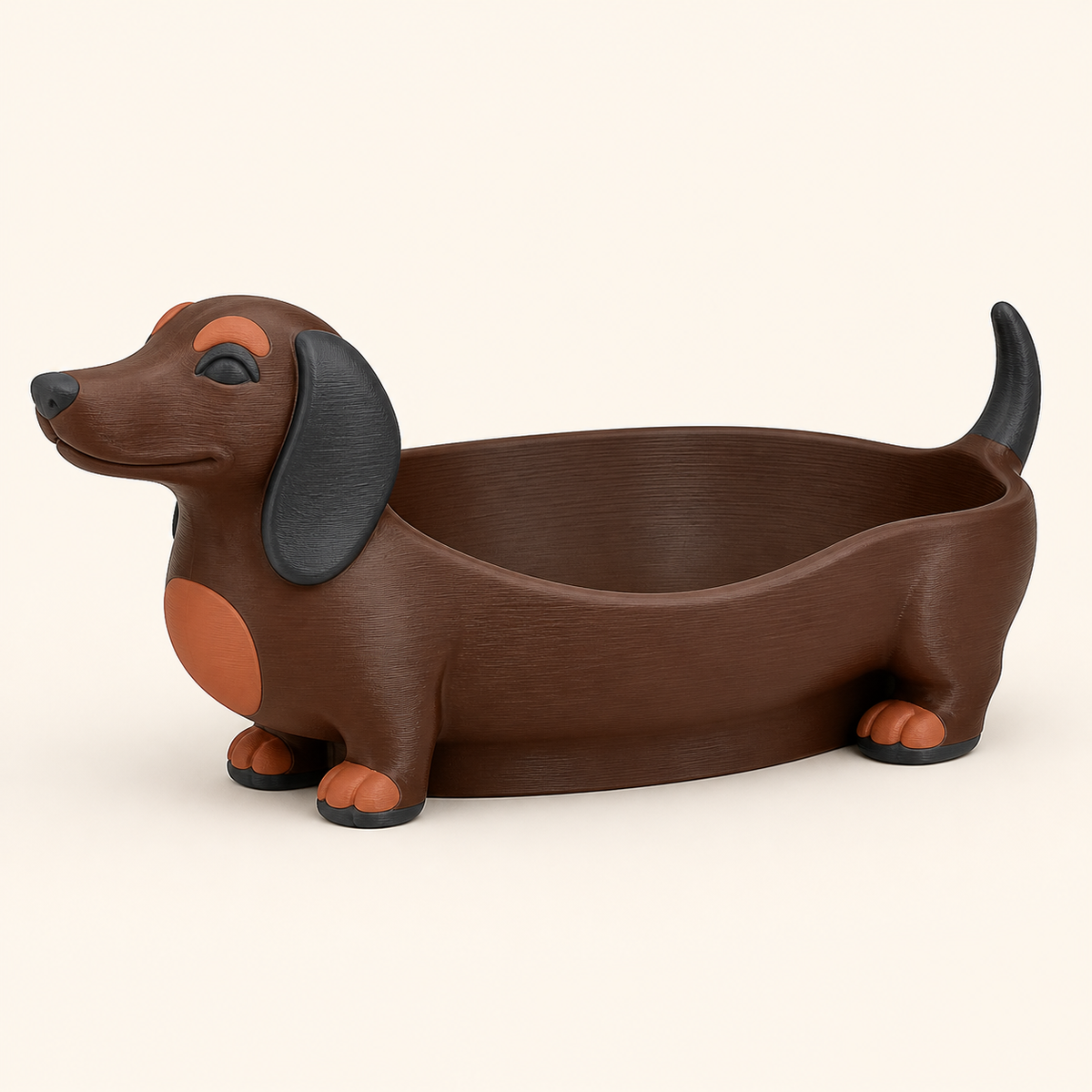 Dackel-Dekoschale Motivschale aus 3D-gedrucktem PETG in Kastanienbraun, Anthrazit, Terrakotta