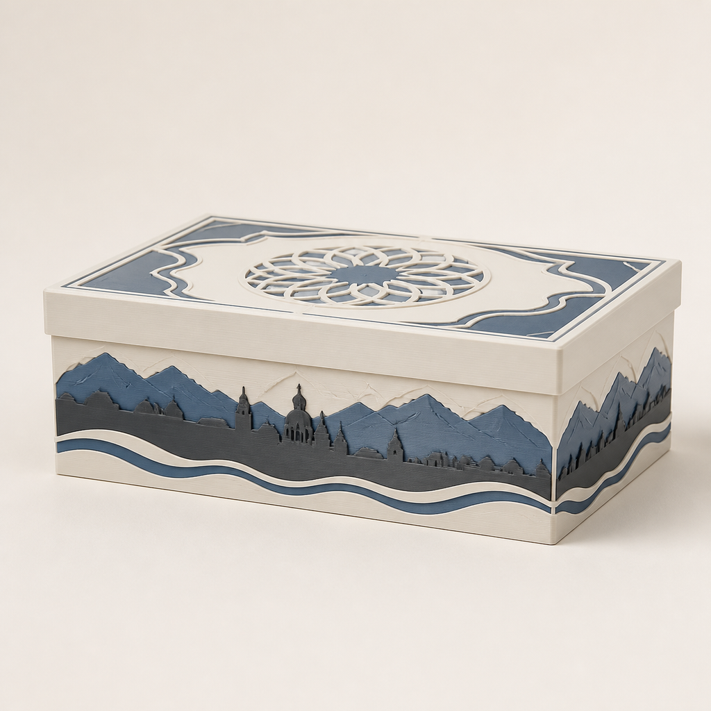 Cover box Alpine panorama – Salzburg from PETG on bright studio background