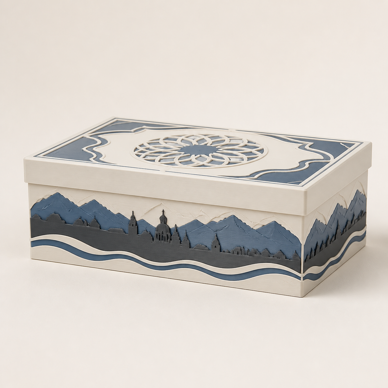 Cover box Alpine panorama – Salzburg from PETG on bright studio background
