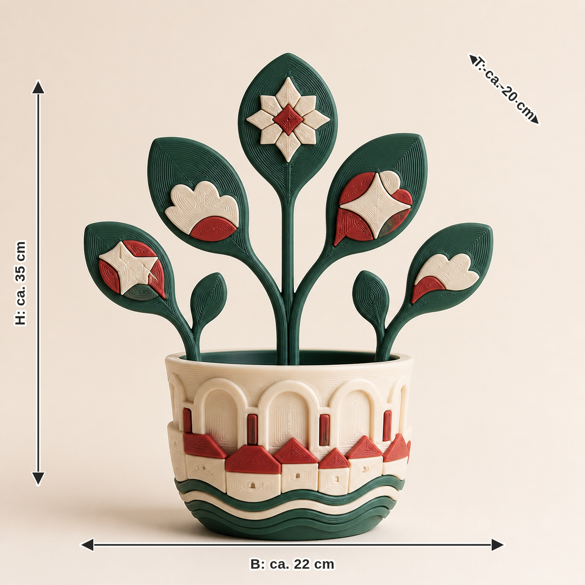 Dimensional image for decorative plant Alpenzweig – Salzburg: width approx. 22 cm, depth approx. 20 cm, height approx. 35 cm