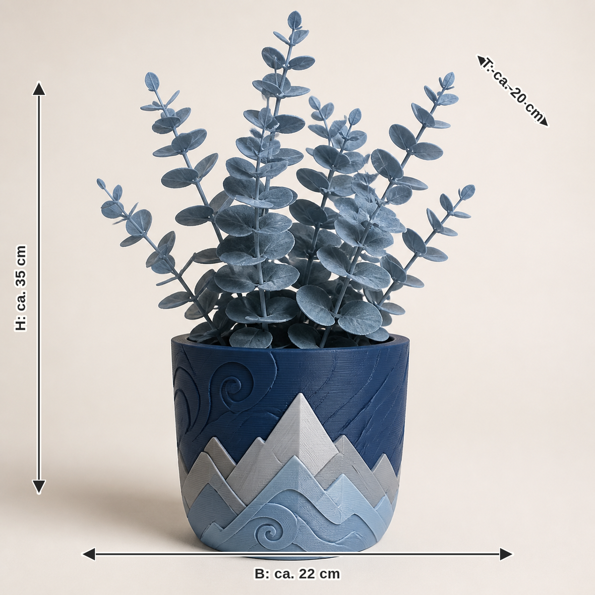 Measurement for decorative plant Eucalyptus – Nordic & Mythical: width approx. 22 cm, depth approx. 20 cm, height approx. 35 cm