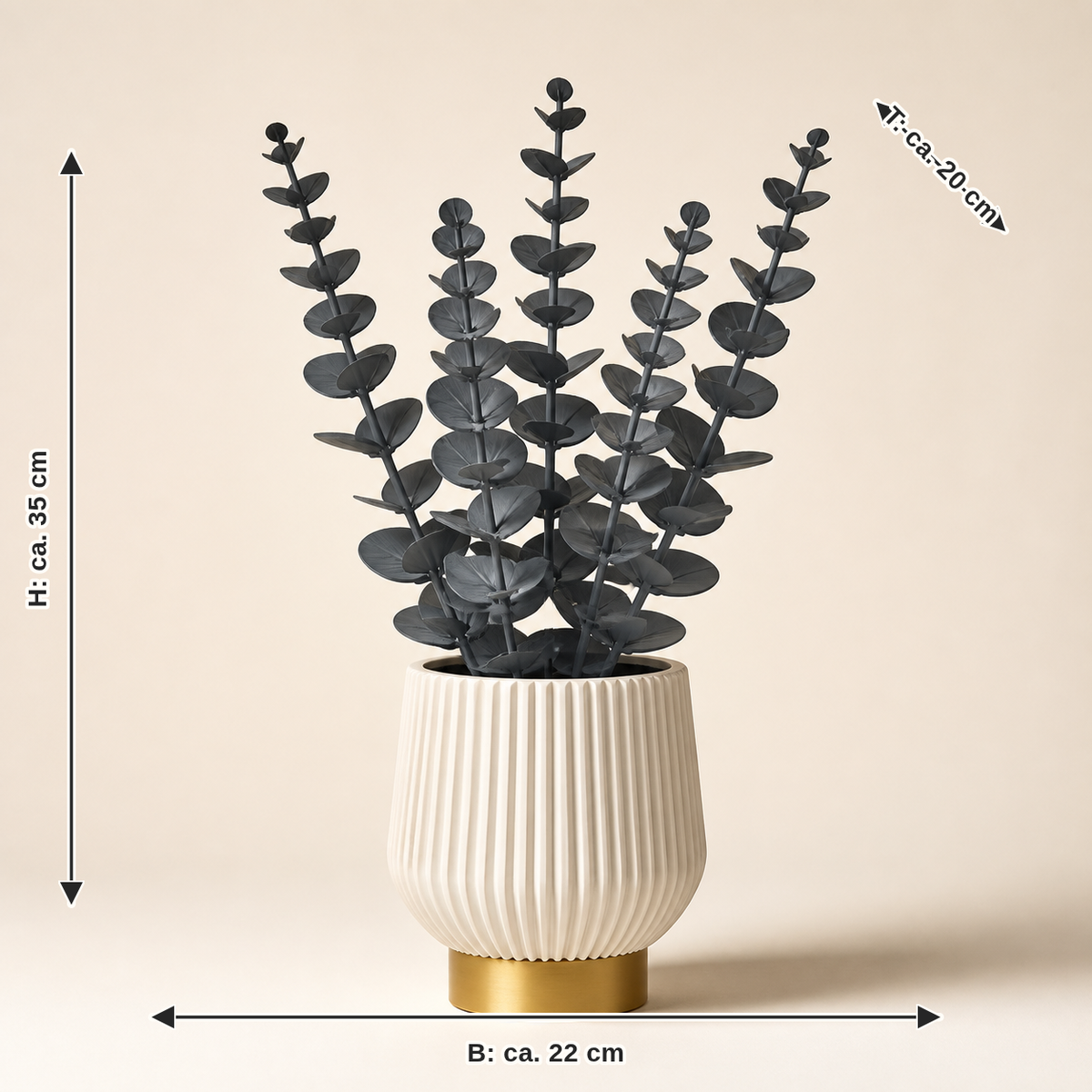 Measurement for decorative plant Eucalyptus – Timeless: width approx. 22 cm, depth approx. 20 cm, height approx. 35 cm