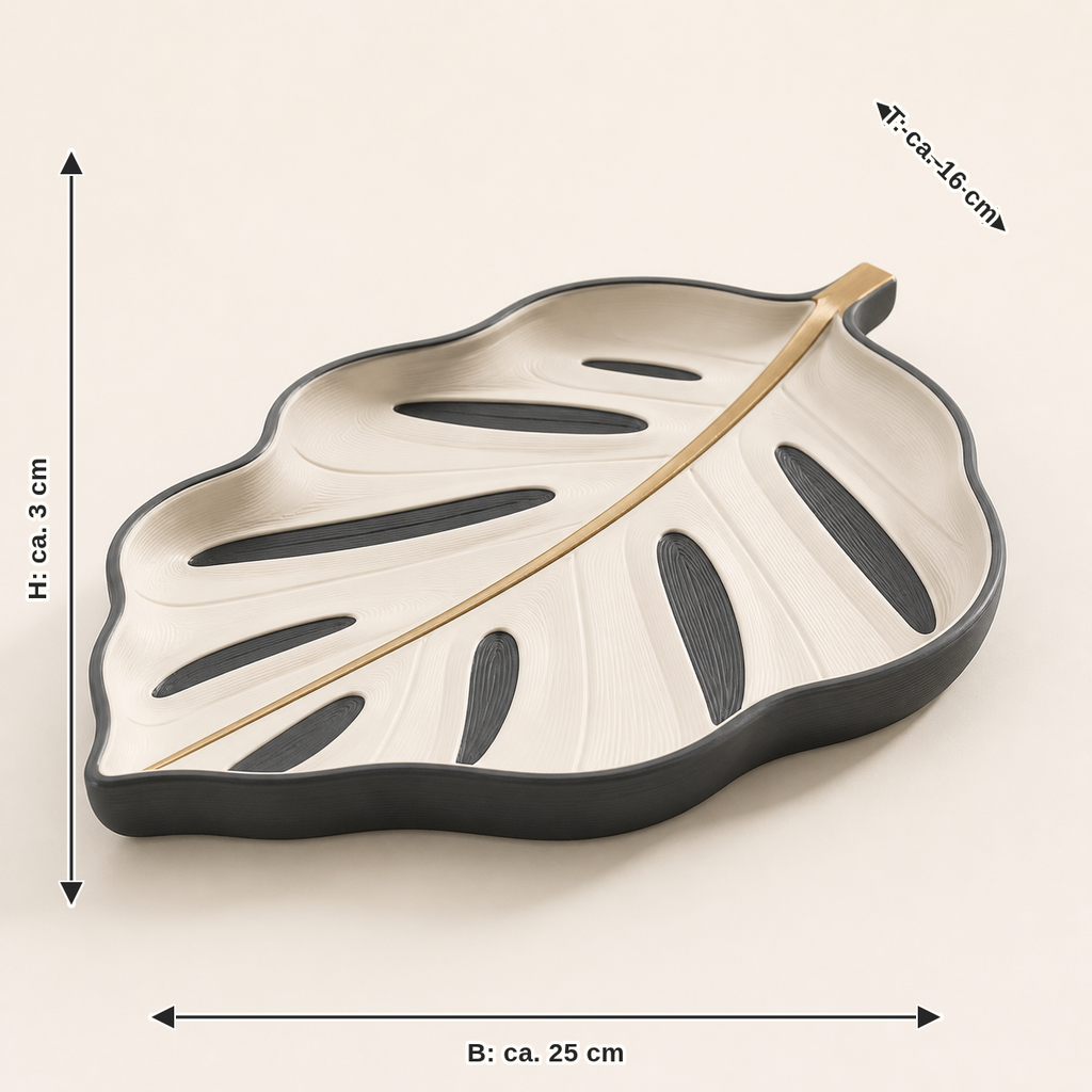 Dimensional image for decorative tray leaf track – Timeless: width approx. 25 cm, depth approx. 16 cm, height approx. 3 cm